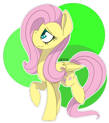 Size: 600x672 | Tagged: safe, artist:rabldren0, fluttershy, pegasus, pony, female, folded wings, looking away, looking up, mare, outline, partial background, raised hoof, raised leg, smiling, solo, three quarter view, transparent background, white outline, wings