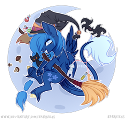 Size: 1715x1640 | Tagged: safe, artist:sparkie45, oc, oc:lorelei snowflake, bat, pegasus, pony, broom, female, flying, flying broomstick, hat, hoof fluff, mare, simple background, solo, transparent background, witch hat