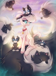 Size: 2800x3800 | Tagged: safe, artist:alexbluebird, pom lamb, dog, lamb, sheep, them's fightin' herds, bell, bell collar, cloven hooves, collar, cute, female, puppy, smiling