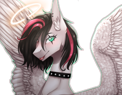 Size: 2560x2000 | Tagged: safe, artist:lastaimin, oc, oc:emala jiss, pegasus, pony, bust, female, halo, heterochromia, mare, portrait, simple background, solo, transparent background