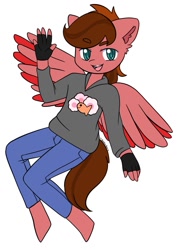 Size: 725x1024 | Tagged: safe, artist:spookybooart, oc, oc:crimsonwing, anthro, pegasus, clothes, green eyes, hoodie, male