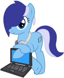 Size: 3000x3650 | Tagged: safe, artist:toutax, oc, oc only, oc:brushie brusha, earth pony, pony, computer, cutie mark, headphones, laptop computer, simple background, solo, transparent background, vector