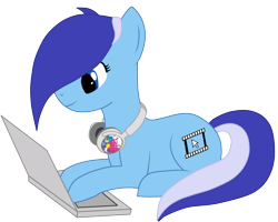 Size: 3745x3000 | Tagged: safe, artist:toutax, oc, oc only, oc:brushie brusha, earth pony, pony, computer, cutie mark, headphones, laptop computer, smiley face, solo, transparent background, vector