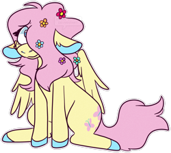 Size: 1280x1142 | Tagged: safe, artist:ghoul--doodle, fluttershy, pegasus, pony, floppy ears, flower, flower in hair, simple background, solo, transparent background