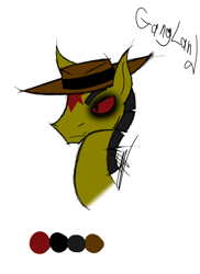 Size: 800x1100 | Tagged: safe, artist:didun850, oc, oc:gangland, earth pony, pony, bust, hat, male, reference sheet, signature, solo, stallion