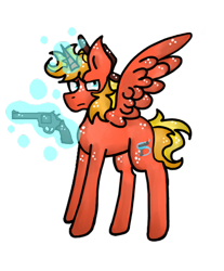 Size: 400x484 | Tagged: safe, artist:hunterthewastelander, oc, oc only, alicorn, pony, fallout equestria, alicorn oc, frown, glowing horn, gun, hat, horn, magic, male, simple background, solo, stallion, telekinesis, transparent background, weapon