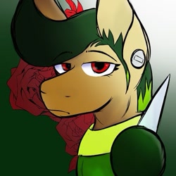 Size: 567x567 | Tagged: artist needed, source needed, safe, pony, flower, male, ok k.o.! lets be heroes, ponified, raymond (ok k.o.!), red eyes, rose