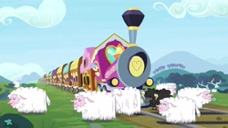 Size: 1920x1080 | Tagged: safe, screencap, john bull, pony, sheep, the last problem, black sheep, cloven hooves, friendship express, solo, train