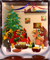 Size: 2500x3000 | Tagged: safe, artist:twotail813, oc, oc only, oc:gear, oc:hearty, oc:twotail, pegasus, 2020, christmas, christmas tree, food, happy new year, holiday, tree