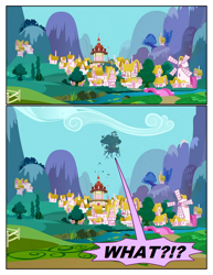 Size: 612x792 | Tagged: safe, artist:newbiespud, edit, edited screencap, screencap, comic:friendship is dragons, comic, dialogue, flying, golden oaks library, mountain, no pony, ponyville, screencap comic, speech, tree