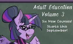 Size: 2111x1277 | Tagged: safe, artist:sketchybug, twilight sparkle, twilight sparkle (alicorn), alicorn, anthro, series:adult education, chalkboard, classroom, female, glasses, sex education, solo, teacher