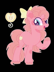 Size: 768x1024 | Tagged: safe, artist:jillxwolfe, oc, oc only, pony, base used, black background, bow, cutie mark, hair bow, offspring, parent:big macintosh, parent:pinkie pie, parents:pinkiemac, simple background, solo