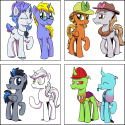 Size: 1280x1280 | Tagged: safe, artist:pony-berserker, oc, oc:berzie, oc:dopple, oc:final drive, oc:jewel row, oc:longhaul, oc:silver sickle, oc:slipstream, oc:southern comfort, changedling, changeling, earth pony, pegasus, pony, unicorn, bow, derpibooru community collaboration, i can't believe it's not idw, raised leg, tongue out