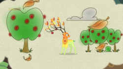 Size: 1280x720 | Tagged: safe, screencap, the great seedling, deer, going to seed, apple, apple tree, branches for antlers, dryad, food, solo, spirit, tree