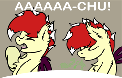 Size: 1500x963 | Tagged: safe, artist:aaathebap, oc, oc:aaaaaaaaaaa, bat pony, christmas, holiday, magic, male, sneezing, solo