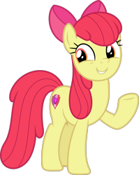 Size: 3571x4491 | Tagged: safe, artist:timeymarey007, apple bloom, earth pony, pony, growing up is hard to do, apple bloom's bow, bow, cutie mark, female, hair bow, mare, older, older apple bloom, raised hoof, simple background, smiling, solo, the cmc's cutie marks, transparent background, underhoof, vector