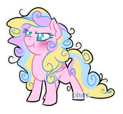 Size: 904x835 | Tagged: safe, artist:cihiiro, oc, oc:princess affetto rosaline quartz, pegasus, pony, blushing, female, mare, messy mane, no pupils, offspring, outline, parent:princess cadance, parent:shining armor, parents:shiningcadance, simple background, solo, transparent background