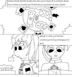 Size: 1127x1214 | Tagged: safe, artist:tuxrap, oc, pony, comic:unnamed tuxrap comic, comic, lineart, monochrome, spanish, translation request