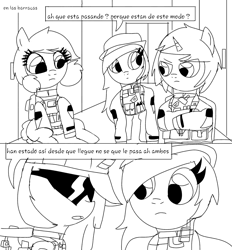 Size: 1127x1214 | Tagged: safe, artist:tuxrap, oc, pony, comic:unnamed tuxrap comic, comic, lineart, monochrome, spanish, translation request