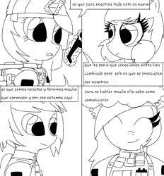 Size: 1127x1214 | Tagged: safe, artist:tuxrap, oc, pony, comic:unnamed tuxrap comic, comic, lineart, monochrome, spanish, translation request