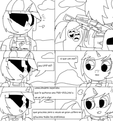 Size: 1127x1214 | Tagged: safe, artist:tuxrap, oc, pony, comic:unnamed tuxrap comic, comic, lineart, monochrome, spanish, translation request