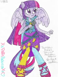 Size: 1024x1371 | Tagged: safe, artist:xxfluffypachirisuxx, twilight sparkle, twilight sparkle (alicorn), alicorn, equestria girls, rainbow rocks, ponied up, traditional art