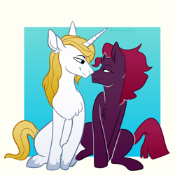 Size: 540x540 | Tagged: safe, fizzlepop berrytwist, prince blueblood, tempest shadow, pony, berryblood, crack shipping, female, male, shipping, straight