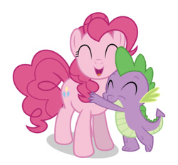 Size: 750x695 | Tagged: safe, artist:luckreza8, edit, editor:undeadponysoldier, pinkie pie, spike, dragon, earth pony, pony, cute, diapinkes, female, happy, hug, male, mare, pinkiespike, shipping, simple background, spikelove, straight, white background