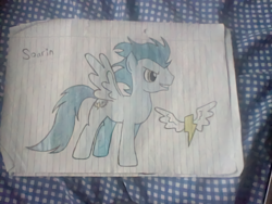 Size: 1200x900 | Tagged: safe, artist:lucas_gaxiola, soarin', pegasus, pony, grin, irl, lined paper, male, photo, smiling, solo, stallion, traditional art