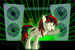 Size: 3333x2215 | Tagged: safe, artist:turbo740, oc, oc:raven fear, pony, bright lights, lights, oh yeah, performance, solo, stage