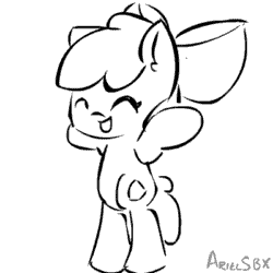 Size: 400x400 | Tagged: safe, artist:arielsbx, apple bloom, earth pony, pony, adorabloom, animated, bipedal, bow, caramelldansen, cute, dancing, eyes closed, female, filly, hair bow, hnnng, monochrome, simple background, solo, weapons-grade cute, white background