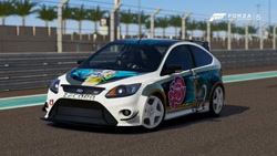 Size: 900x506 | Tagged: safe, zecora, zebra, car, female, ford, ford focus, ford focus rs, forza motorsport 5, game screencap, itasha, mare, my little pony logo, video game