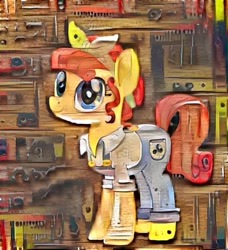 Size: 487x535 | Tagged: safe, artist:theretroart88, edit, torque wrench, earth pony, pony, rainbow roadtrip, clothes, dreamscope edit, female, mare, overalls, pun, solo, tools, visual pun