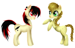 Size: 3900x2482 | Tagged: safe, artist:blondiegurl1129, oc, oc:lassie jack, oc:raven fear, pony, best friends, simple background, transparent background