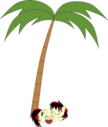 Size: 1955x2282 | Tagged: safe, artist:chipmagnum, oc, oc:raven fear, earth pony, chillax, chillaxing, coconut, drinking, drinking straw, food, happy, palm tree, relaxed, relaxing, resting, solo, straw, tree, vector