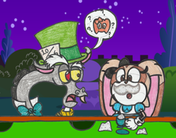 Size: 2048x1601 | Tagged: safe, artist:drquack64, discord, alice, alice in wonderland, cream the rabbit, crossover, mad hatter, sonic the hedgehog (series)