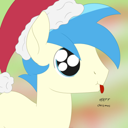 Size: 2048x2048 | Tagged: safe, artist:dyonys, oc, oc:chatty pie, earth pony, pony, bust, christmas, hat, holiday, male, santa hat, show accurate, stallion, tongue out