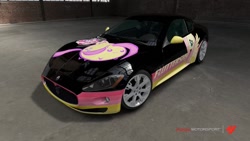 Size: 900x507 | Tagged: safe, fluttershy, pegasus, pony, car, female, forza motorsport 4, game screencap, itasha, mare, maserati, maserati granturismo, video game, wings