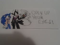 Size: 1296x972 | Tagged: safe, artist:princessshannon07, my little pony: the movie, barely pony related, crossover, infinite (character), open up your eyes, song reference, sonic forces, sonic the hedgehog, sonic the hedgehog (series), traditional art