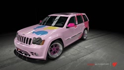 Size: 900x507 | Tagged: safe, pinkie pie, earth pony, pony, car, cutie mark, forza motorsport 4, game screencap, itasha, jeep, jeep grand cherokee, jeep grand cherokee srt8, video game