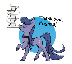 Size: 1024x907 | Tagged: safe, artist:pandan009, oc, oc:cosmia nebula, pony, choker, coffee, colored hooves, cup, happy, proud, simple background, transparent background, trotting