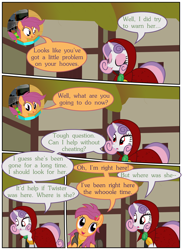 Size: 4800x6600 | Tagged: safe, artist:gm-scoots, scootaloo, sweetie belle, pony, comic:bleeding hearts, bard, comic, cutie mark crusaders, dungeons and dragons, fantasy class, ogres and oubliettes, rogue