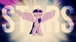 Size: 1280x720 | Tagged: safe, edit, edited screencap, screencap, twilight sparkle, twilight sparkle (alicorn), alicorn, pony, magical mystery cure, counting stars, eyes closed, female, link in source, mare, one republic, solo, song reference, spread wings, text, thumbnail, wings, youtube link