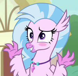 Size: 734x718 | Tagged: safe, screencap, silverstream, hippogriff, uprooted, blushing, cropped, female, jewelry, necklace, solo