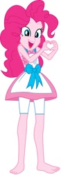 Size: 302x857 | Tagged: safe, artist:marcorois, edit, editor:thomasfan45, pinkie pie, human, better together, equestria girls, the craft of cookies, apron, bare arms, barefoot, clothes, cute, diapinkes, edited vector, feet, female, happy, heart, heart hands, legs, looking at you, open mouth, shortened leggings, simple background, smiling, solo, white background