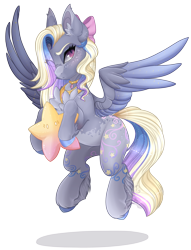 Size: 1920x2510 | Tagged: safe, artist:pvrii, oc, oc only, oc:aurora, pegasus, pony, bow, female, hair bow, mare, plushie, simple background, solo, transparent background, two toned wings, wings
