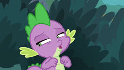 Size: 1600x900 | Tagged: safe, screencap, spike, dragon, the big mac question, clenched fist, solo, squint, winged spike