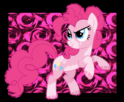 Size: 1060x875 | Tagged: safe, artist:cindydreamlight, derpibooru import, pinkie pie, earth pony, pony, abstract background, alternate design, black background, simple background, solo