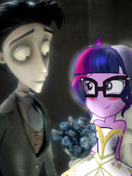 Size: 1536x2048 | Tagged: safe, sci-twi, twilight sparkle, equestria girls, blushing, bride, cute, duo, looking at each other, love, meme, otp, shipping, tim burton