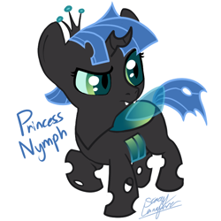 Size: 700x700 | Tagged: safe, artist:shadeysix, oc, oc only, changeling, nymph, changeling oc, changeling princess, female, jewelry, raised hoof, simple background, solo, tiara, white background